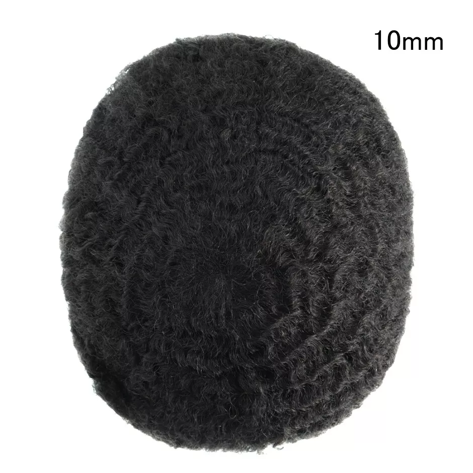 6mm Afro Curls Mno Base Toupee Black Hair Replacement System