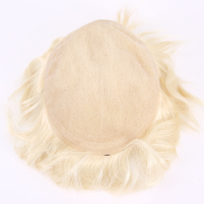 #60 Platinum Blonde Hair Replacement System Hairpieces 8"x10" Base Size for Men
