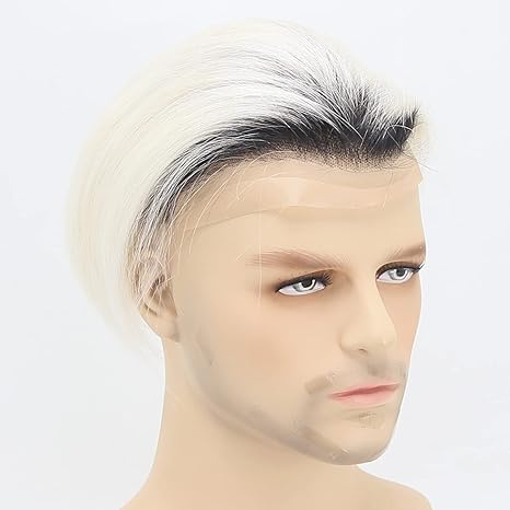 Ombre Blonde Men's Human Hair Toupee Wig Mens Replacement System Mono with PU around Base Wig Toupee