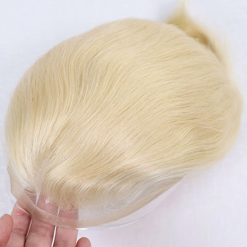 #1B60 Silver Grey Human Hair Toupee Wig Mens Replacement System Mono with PU around Base Wig Toupee