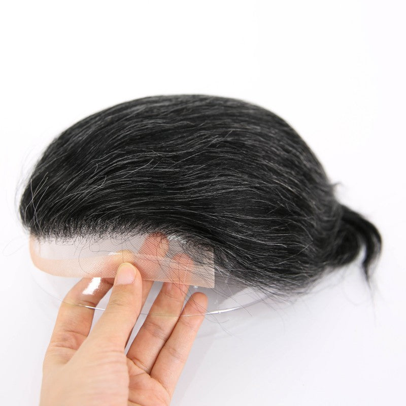 #1B60 Silver Grey Human Hair Toupee Wig Mens Replacement System Mono with PU around Base Wig Toupee