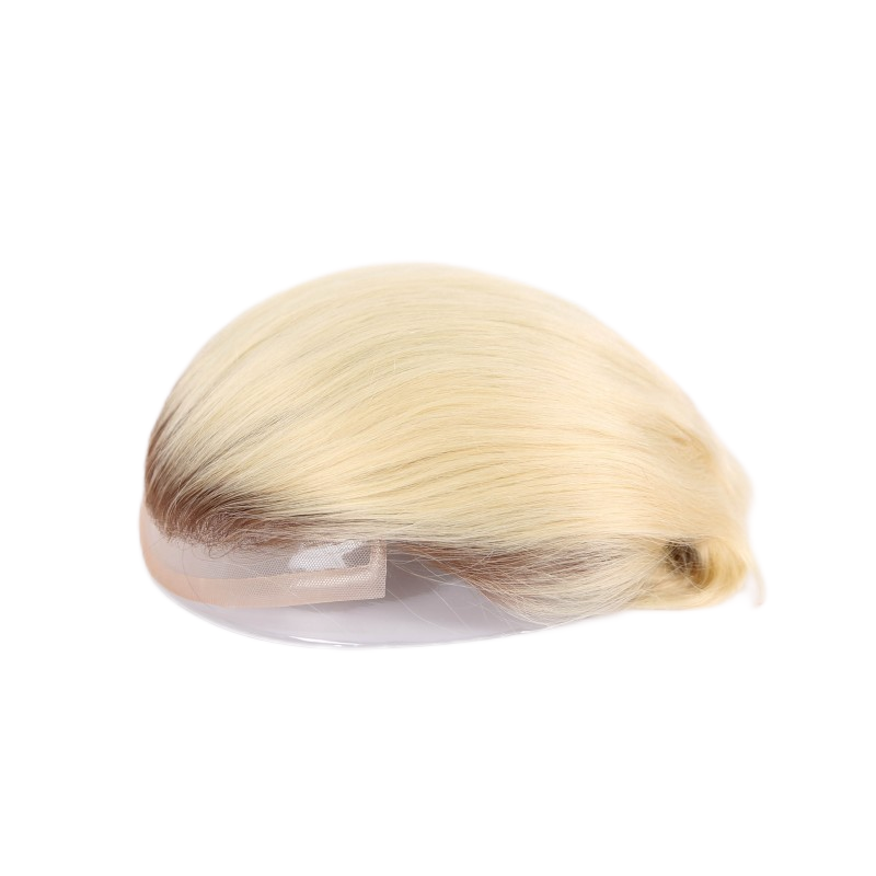#1B60 Silver Grey Human Hair Toupee Wig Mens Replacement System Mono with PU around Base Wig Toupee