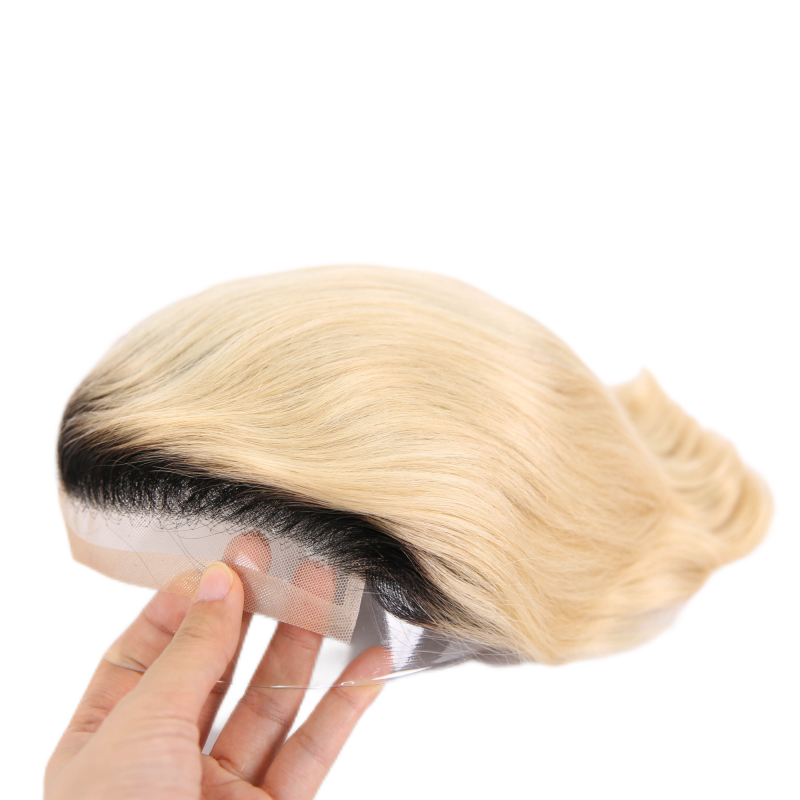 #1B60 Silver Grey Human Hair Toupee Wig Mens Replacement System Mono with PU around Base Wig Toupee