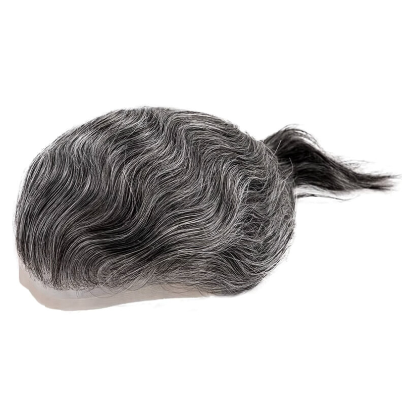 #1B60 Silver Grey Human Hair Toupee Wig Mens Replacement System Mono with PU around Base Wig Toupee