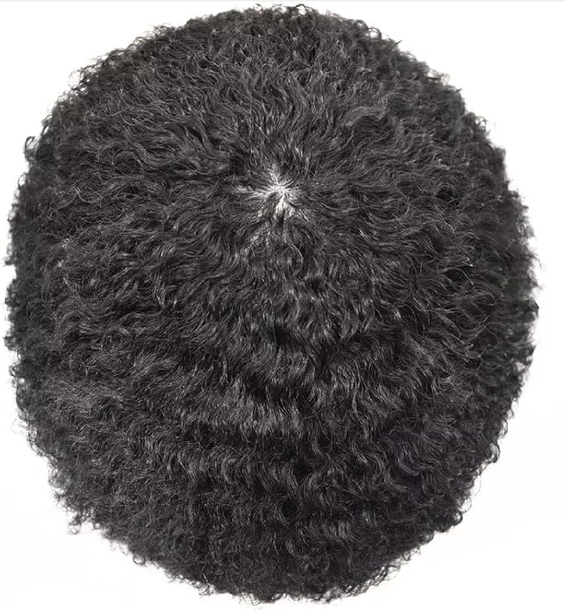 4mm Afro Curls Full PU Skin Base Toupee Black Hair Replacement System