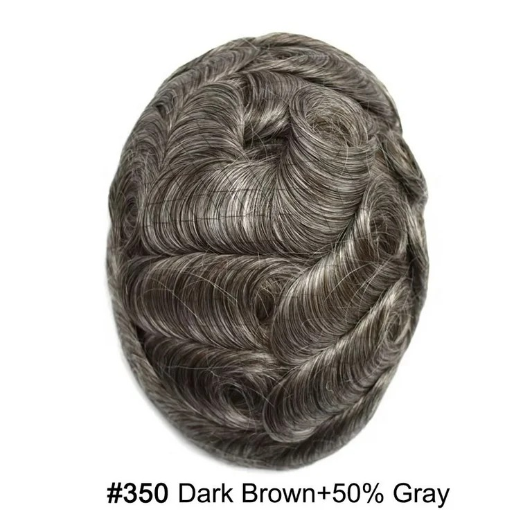 6*8 inches Base #350 Dark Brown with 50% Gray Human Hair Replacement System