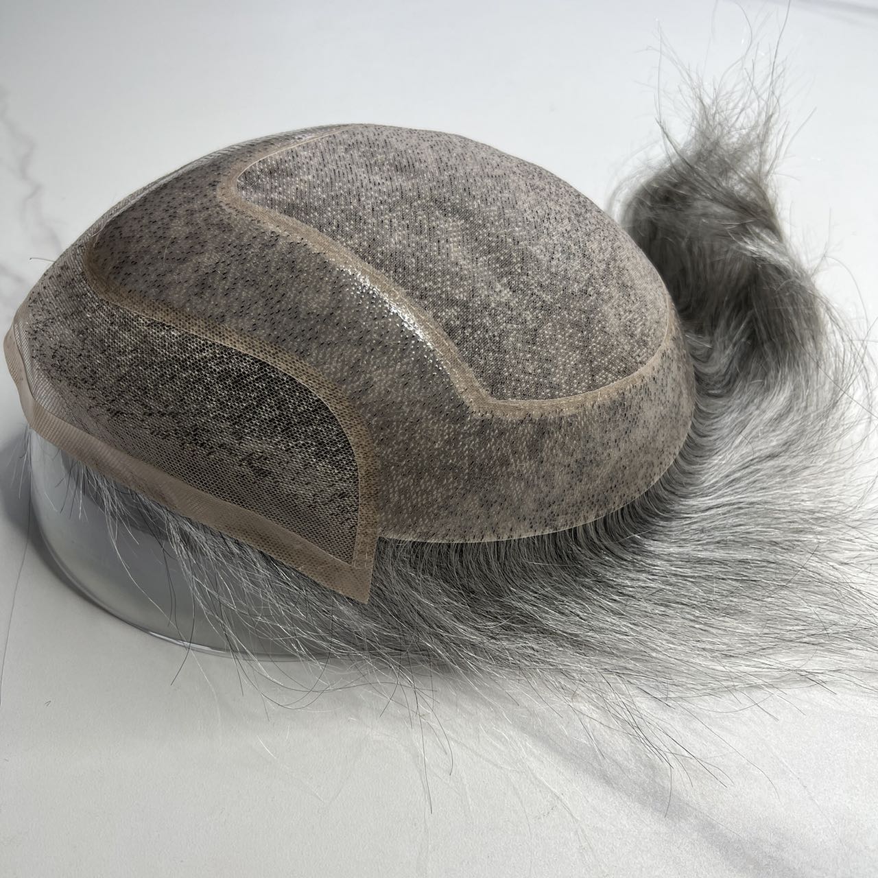 #1B80 Gray Hair Pieces High Quality Toupee Wig Mens Replacement System Mono with PU around Base Wig Toupee