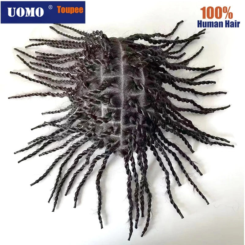 Afro Kinky Twist Crochet Braids Hair for Men Full PU Poly Thin Skin Hair Piece Mens Wig
