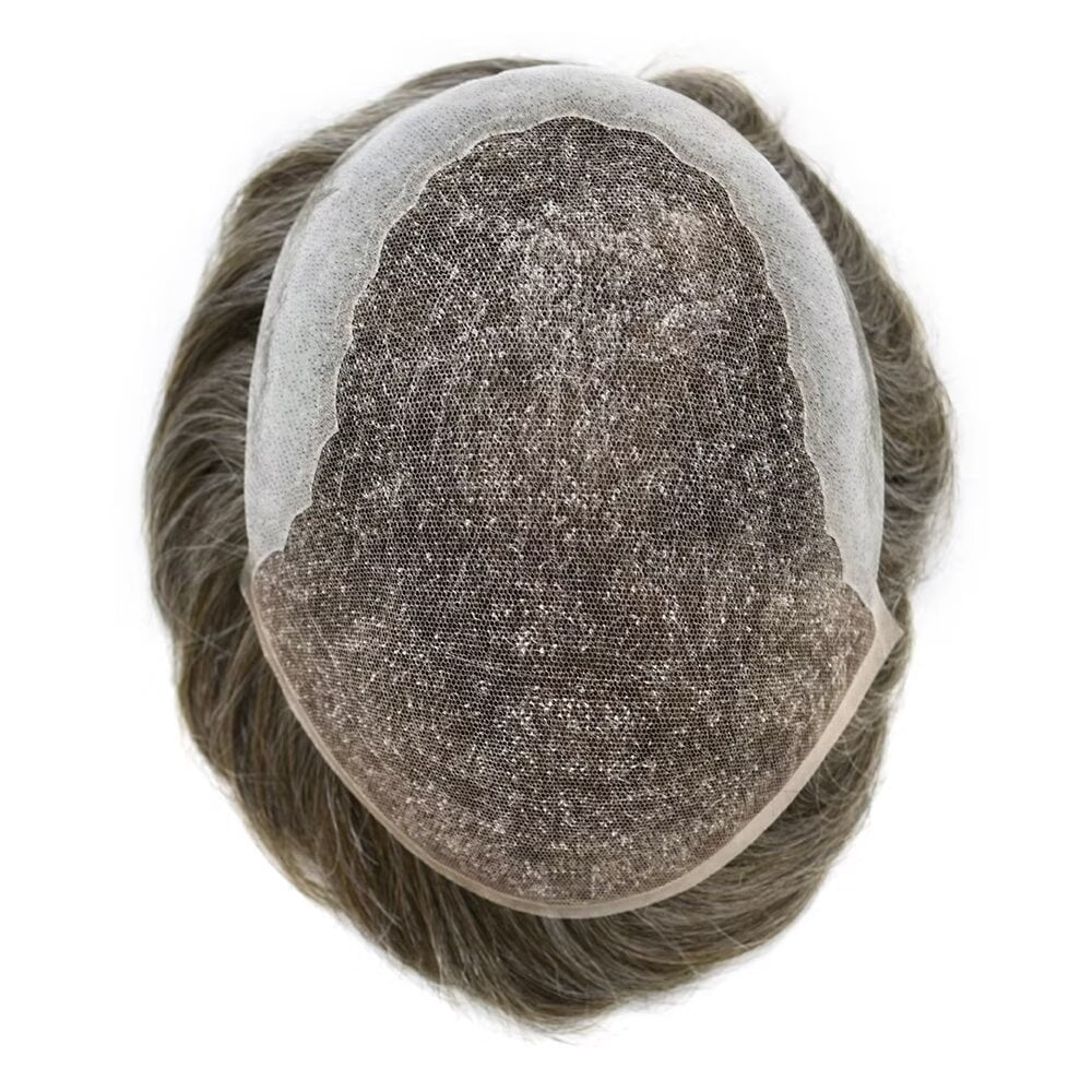 6*8 inches Base #350 Dark Brown with 50% Gray Human Hair Replacement System