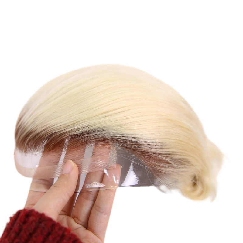 Ombre Blonde Men's Human Hair Toupee Wig Mens Replacement System Mono with PU around Base Wig Toupee