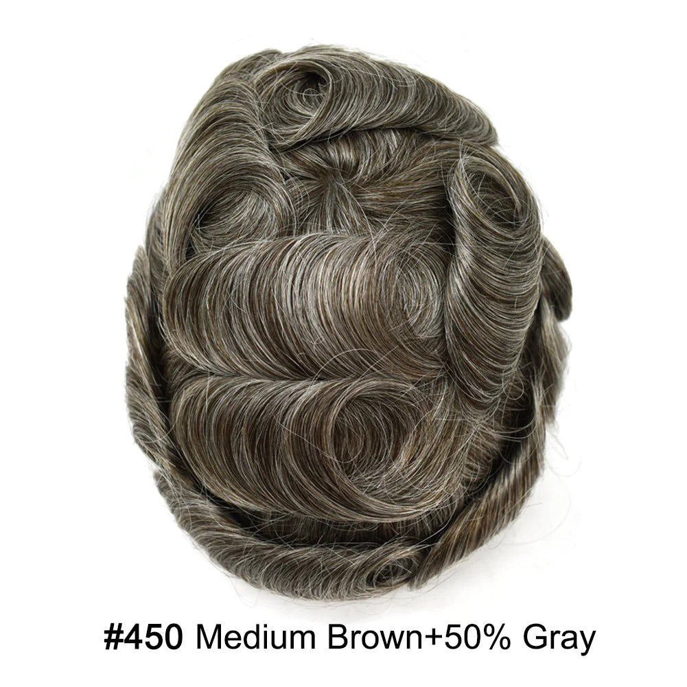 French Lace Hair System for Men PU Coated Mens Hairpiece Center Lace Human Toupee for Men