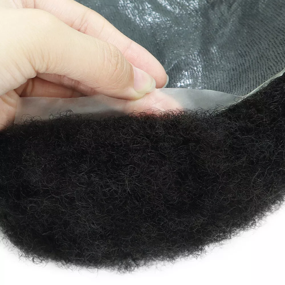 4mm Afro Curls Full PU Skin Base Toupee Black Hair Replacement System