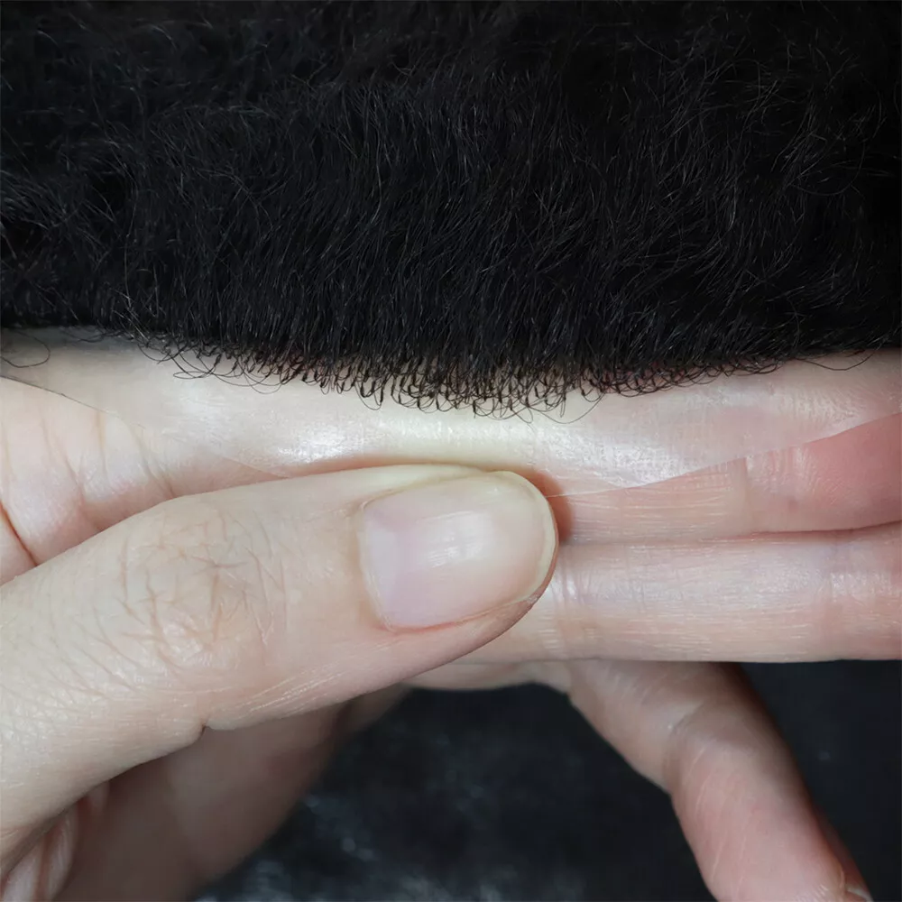 4mm Afro Curls Full PU Skin Base Toupee Black Hair Replacement System