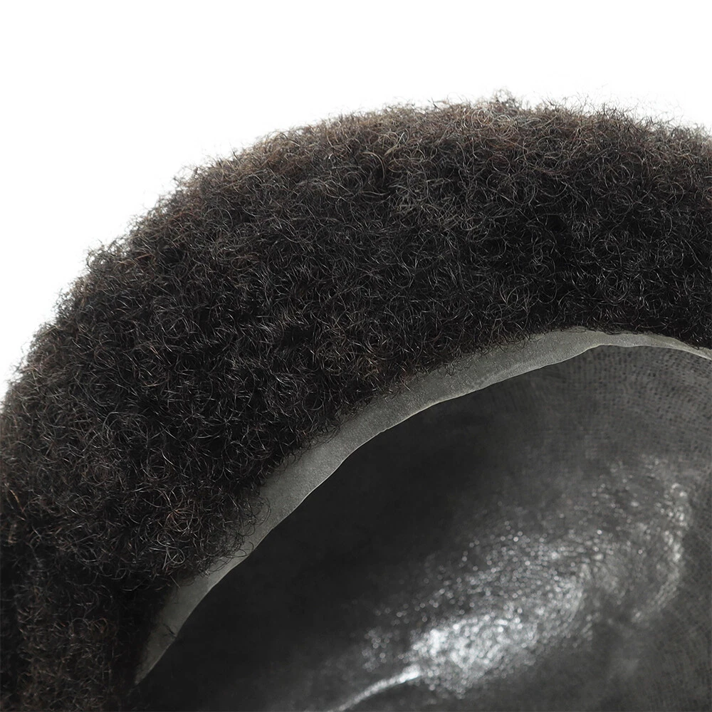 4mm Afro Curls Full PU Skin Base Toupee Black Hair Replacement System