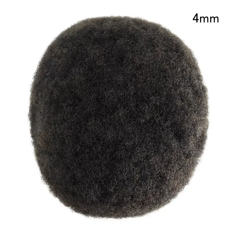 10mm Afro Curl Full French Lace Skin Base Toupee Black Hair Pieces