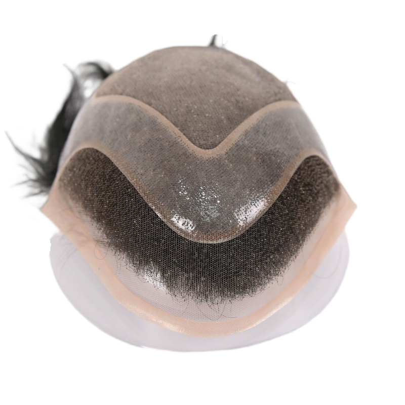 #1B40 Dark Salt Pepper Human Hair Toupee Wig Mens Replacement System Mono with PU around Base Wig Toupee