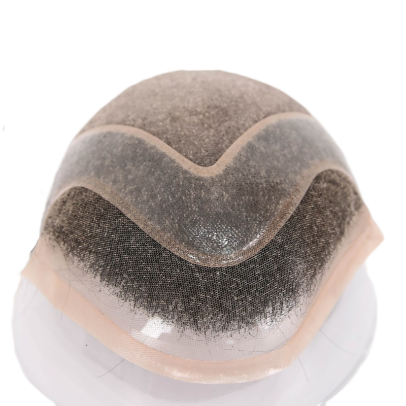 #1B10 Dark Salt Pepper Human Hair Toupee Wig Mens Replacement System Mono with PU around Base Wig Toupee