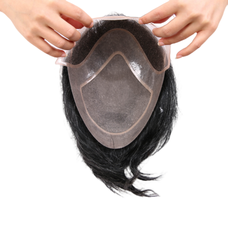 #1B10 Human Hair Toupee Wig Mens Replacement System Mono with PU around Base Wig Toupee