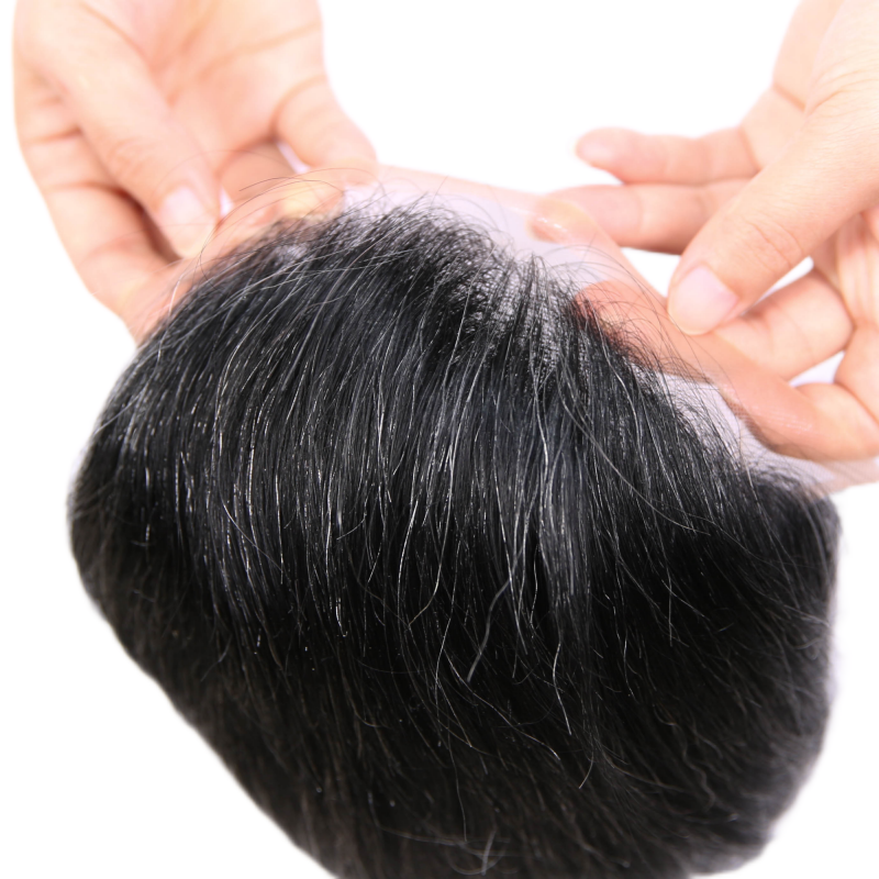 #1B10 Human Hair Toupee Wig Mens Replacement System Mono with PU around Base Wig Toupee