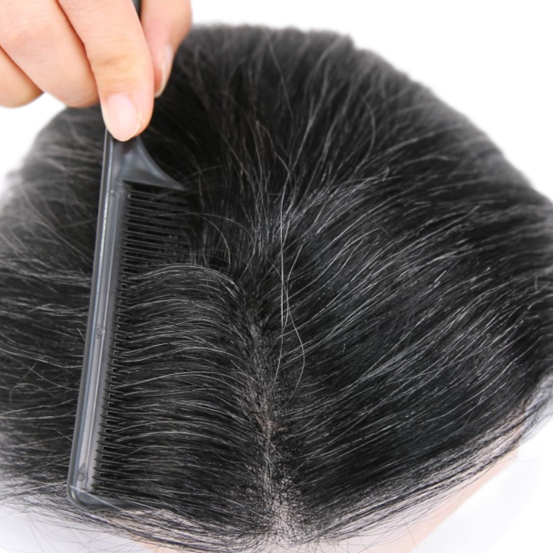 #1B10 Human Hair Toupee Wig Mens Replacement System Mono with PU around Base Wig Toupee