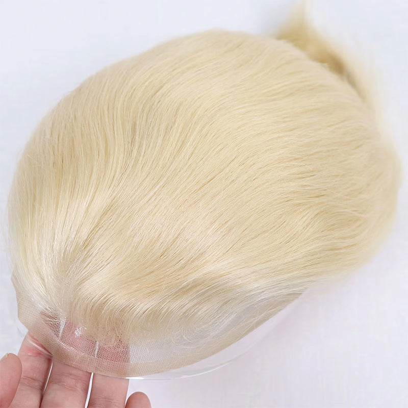 Ombre Blonde Men's Human Hair Toupee Wig Mens Replacement System Mono with PU around Base Wig Toupee