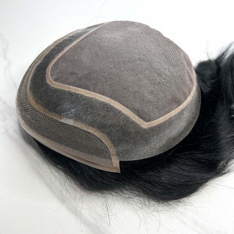 Ombre Blonde Men's Human Hair Toupee Wig Mens Replacement System Mono with PU around Base Wig Toupee