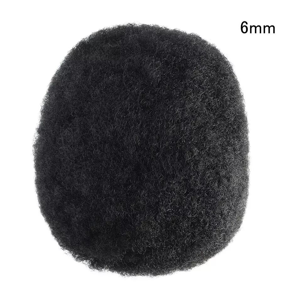 6mm Afro Curls Mno Base Toupee Black Hair Replacement System