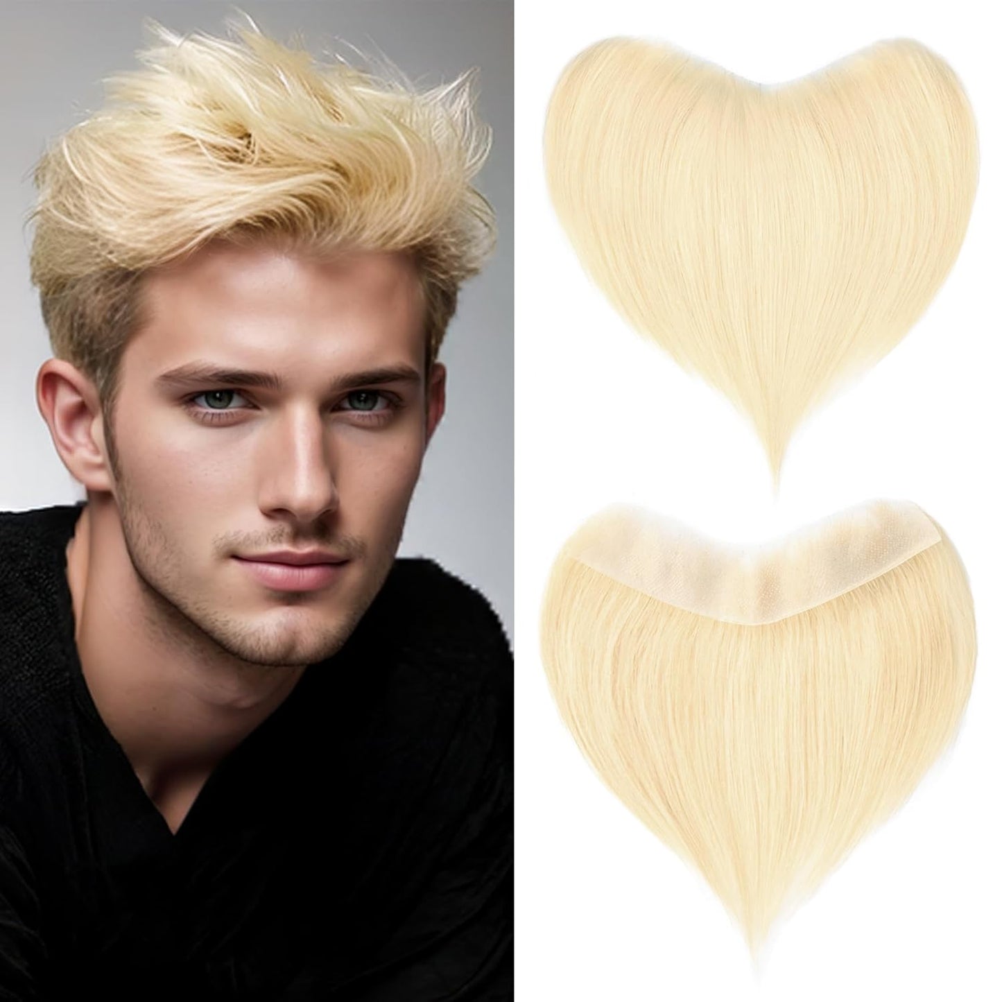 Frontal Hairpiece for Men Uomohair Men's Hairline Replacement Toupee | Natural-Looking 100% Human Hair Topper | Cinnamon Sugar Straight Tape-In Non-Slip Hairpiece for Thinning Hair (Comfort Fit)