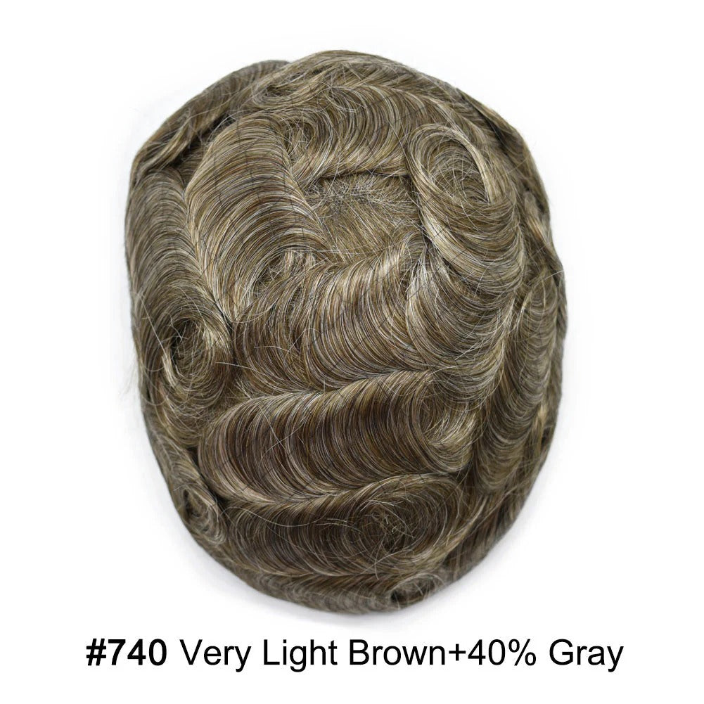 French Lace Hair System for Men PU Coated Mens Hairpiece Center Lace Human Toupee for Men