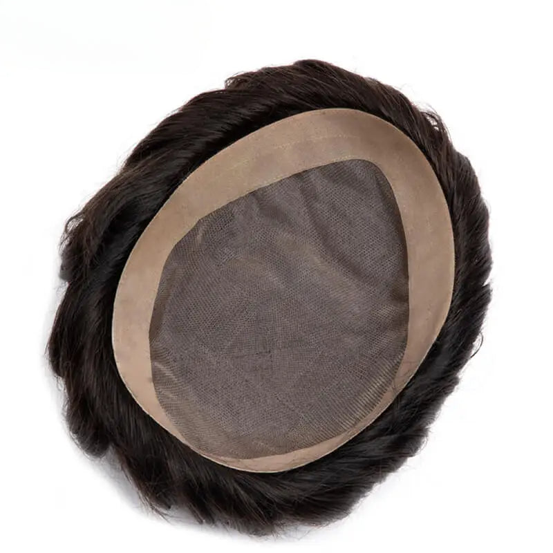 French Lace Hair System for Men PU Coated Mens Hairpiece Center Lace Human Toupee for Men