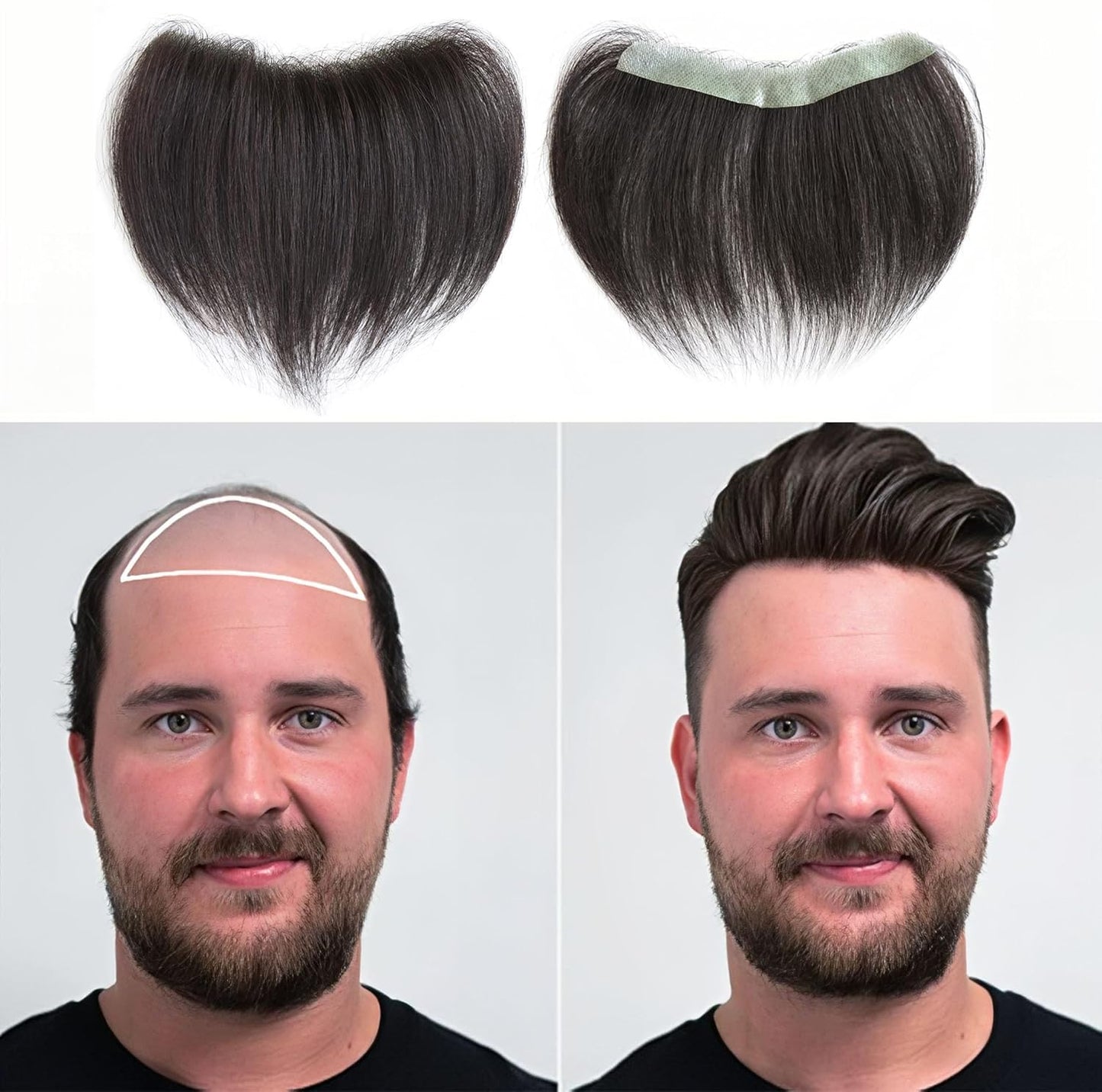 Frontal Hairpiece for Men Uomohair Men's Hairline Replacement Toupee | Natural-Looking 100% Human Hair Topper | Cinnamon Sugar Straight Tape-In Non-Slip Hairpiece for Thinning Hair (Comfort Fit)