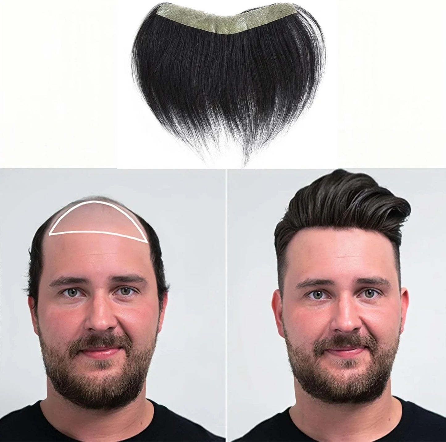 Men Forehead Hairline Toupee 100% Human Hair Skin PU Frontal Hair Patch