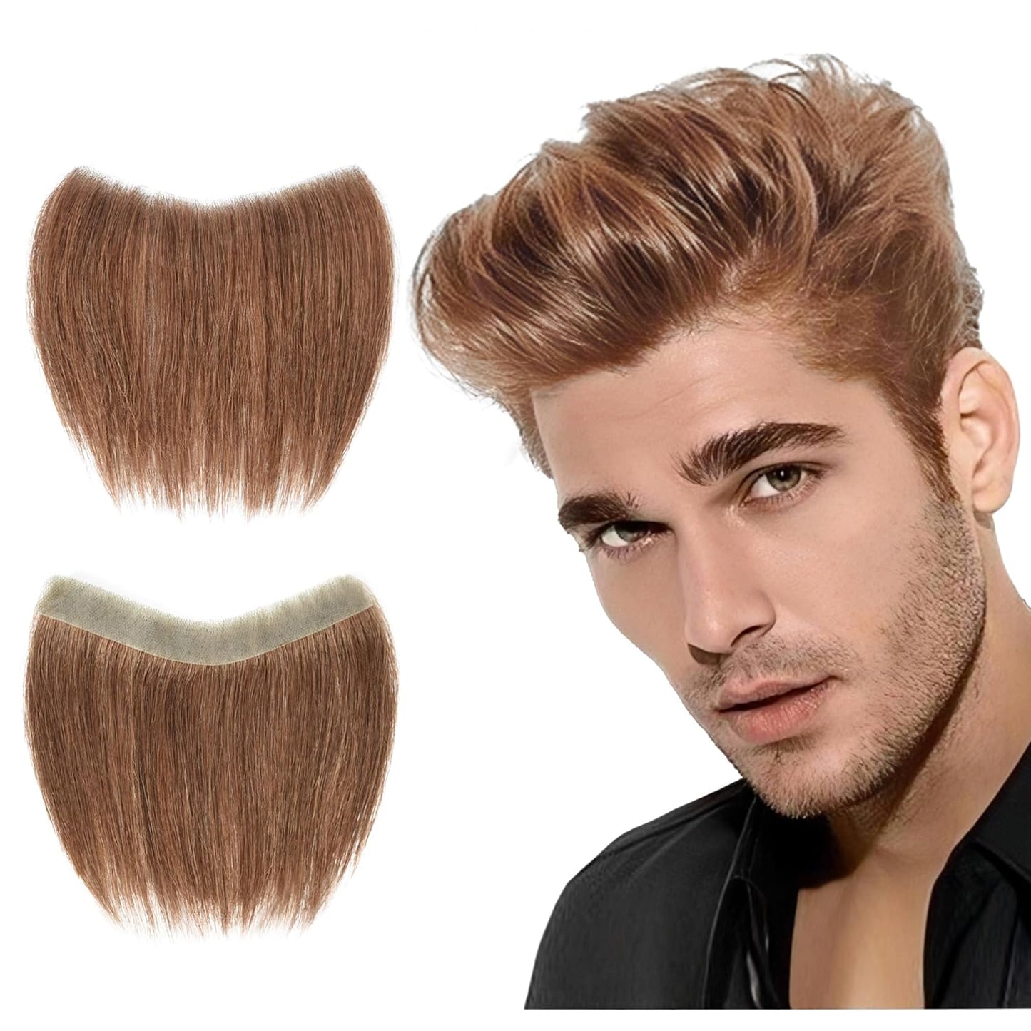 Frontal Hairpiece for Men Uomohair Men's Hairline Replacement Toupee | Natural-Looking 100% Human Hair Topper | Cinnamon Sugar Straight Tape-In Non-Slip Hairpiece for Thinning Hair (Comfort Fit)