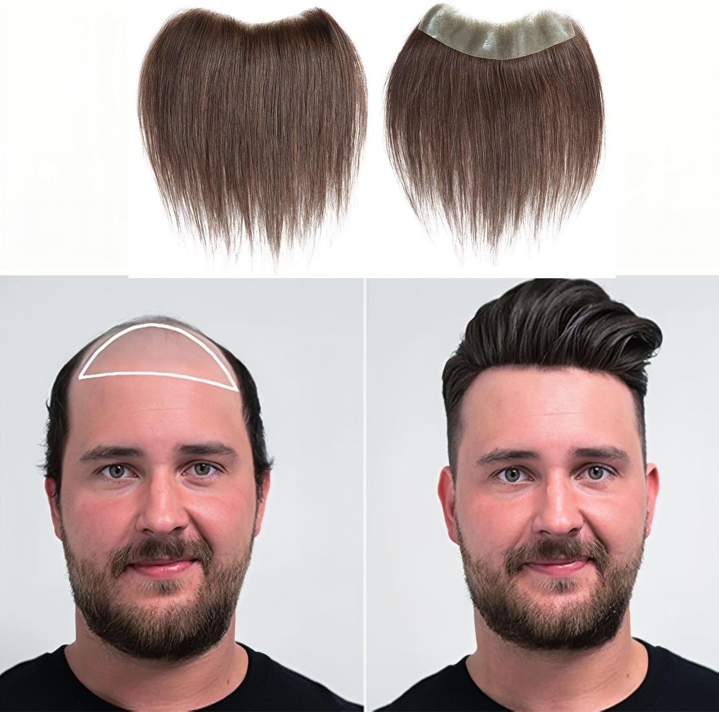 Frontal Hairpiece for Men Uomohair Men's Hairline Replacement Toupee | Natural-Looking 100% Human Hair Topper | Cinnamon Sugar Straight Tape-In Non-Slip Hairpiece for Thinning Hair (Comfort Fit)