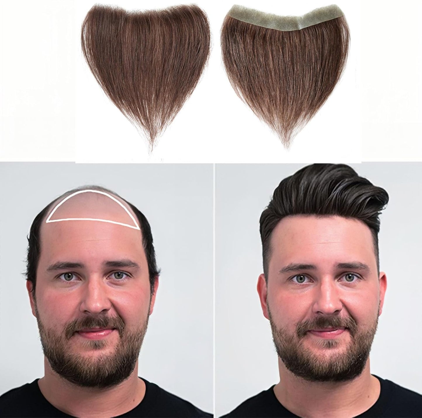 Frontal Hairpiece for Men Uomohair Men's Hairline Replacement Toupee | Natural-Looking 100% Human Hair Topper | Cinnamon Sugar Straight Tape-In Non-Slip Hairpiece for Thinning Hair (Comfort Fit)