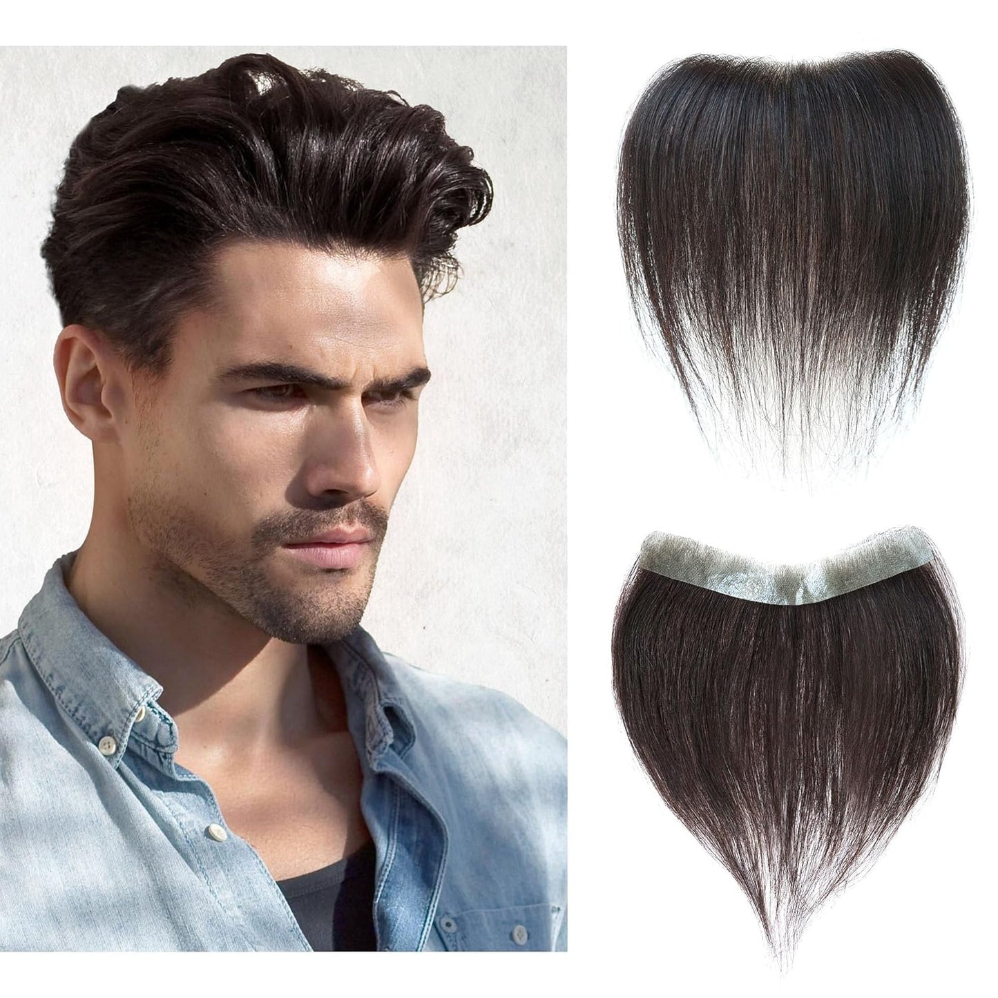 Frontal Hairpiece for Men Uomohair Men's Hairline Replacement Toupee | Natural-Looking 100% Human Hair Topper | Cinnamon Sugar Straight Tape-In Non-Slip Hairpiece for Thinning Hair (Comfort Fit)