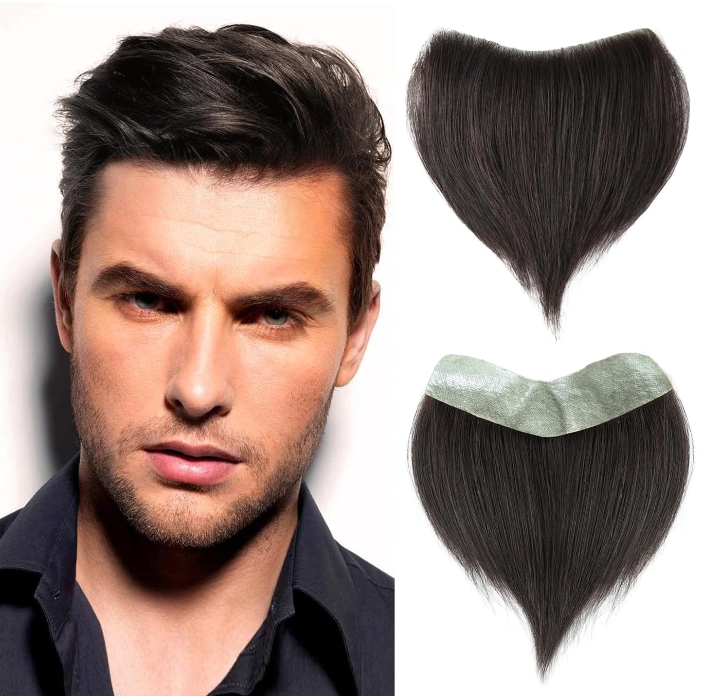 Frontal Hairpiece for Men Uomohair Men's Hairline Replacement Toupee | Natural-Looking 100% Human Hair Topper | Cinnamon Sugar Straight Tape-In Non-Slip Hairpiece for Thinning Hair (Comfort Fit)