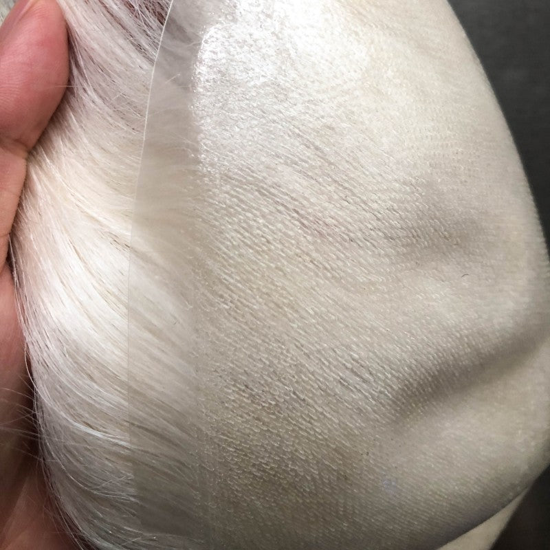 Full Poly Skin Base #60 Blonde White Human Hair Toupee Hairpieces for Men