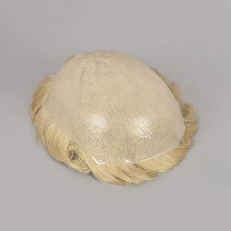Full Poly Skin Base #613 Bleach Blonde Human Hair Toupee Hairpieces for Men