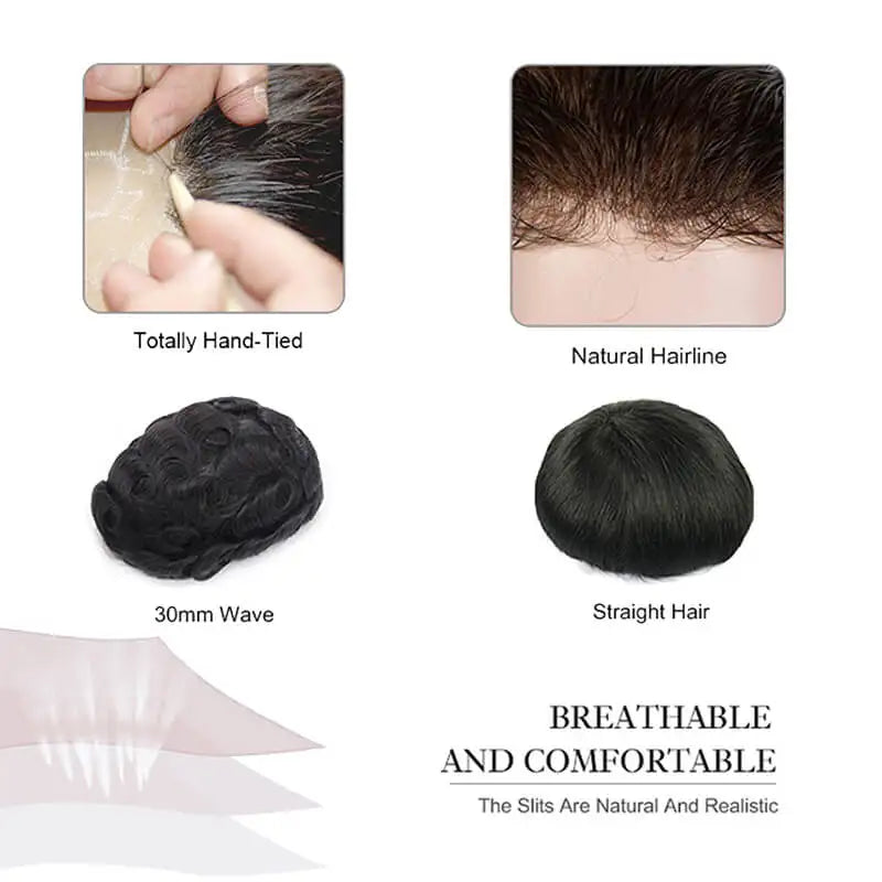Men’s Clip-On Hairpieces for Thinning Hair designed with Fine Mono and PU Perimeter