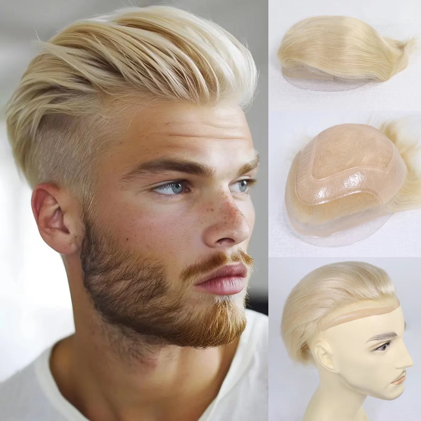 Mono with 0.08MM PU around Base High Quality Toupees For Men Human Hair Toupee Mens Replacement System