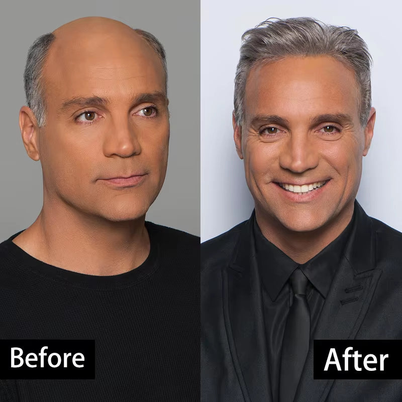 #1B80 Gray Hair Pieces High Quality Toupee Wig Mens Replacement System Mono with PU around Base Wig Toupee