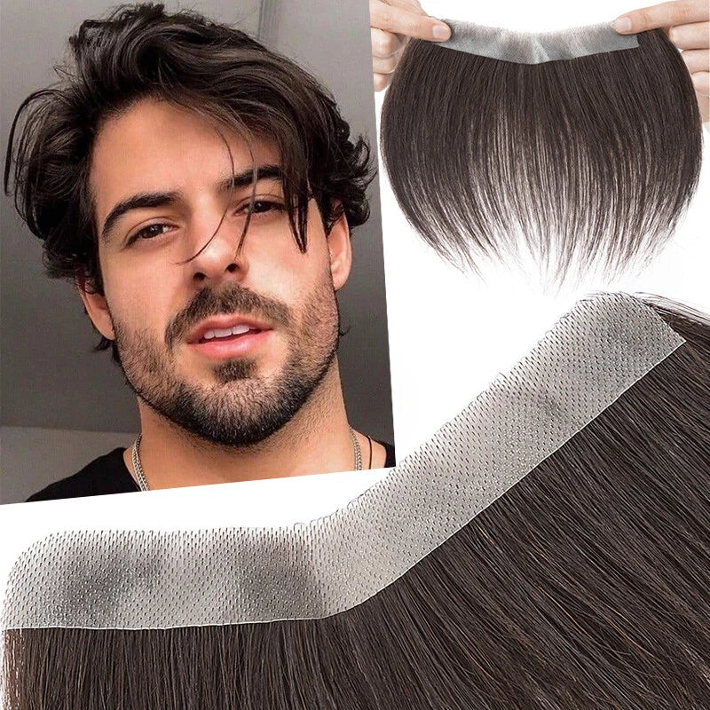 Men Forehead Hairline Toupee 100% Human Hair Skin PU Frontal Hair Patch