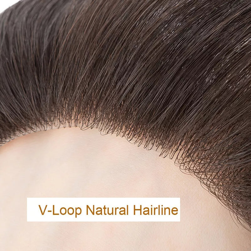 Men Forehead Hairline Toupee 100% Human Hair Skin PU Frontal Hair Patch