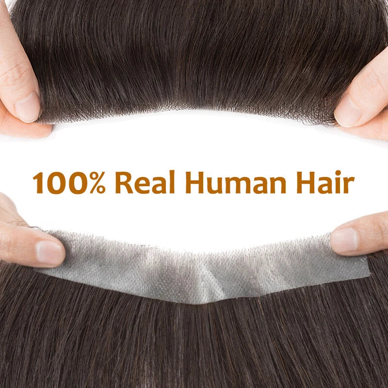 Men Forehead Hairline Toupee 100% Human Hair Skin PU Frontal Hair Patch
