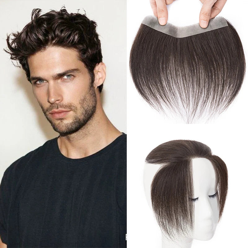 Men Forehead Hairline Toupee 100% Human Hair Skin PU Frontal Hair Patch