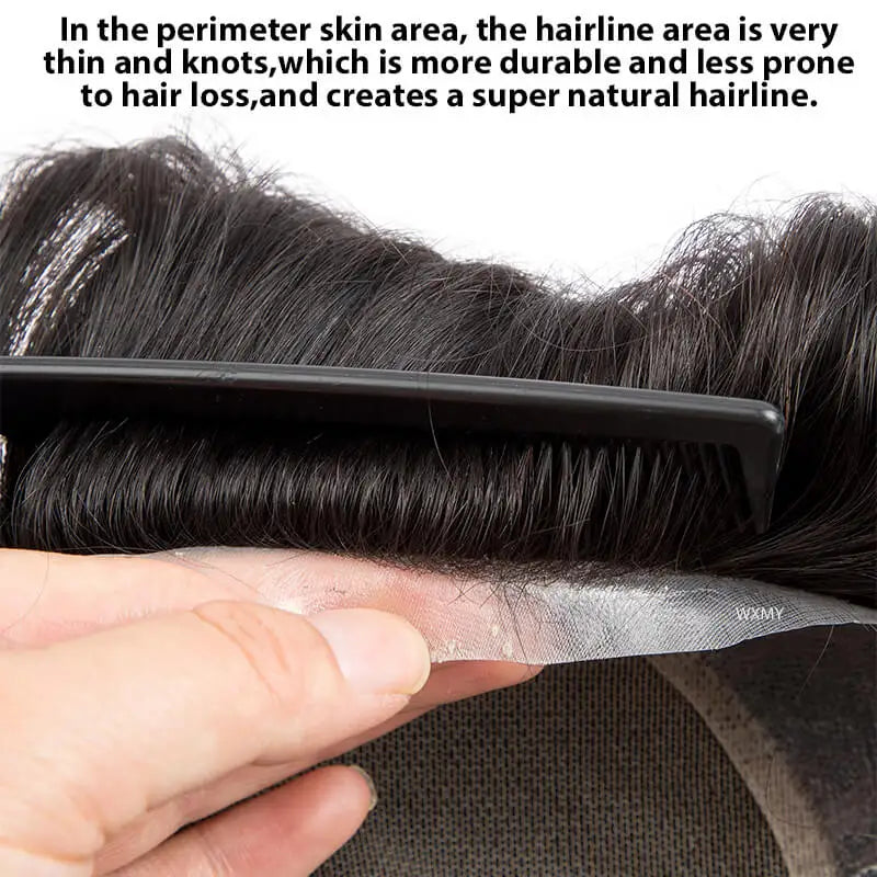 Toupee With Clips French Lace & PU Base Clip-On Men's Wigs Replacement Natural Human Hair Systems