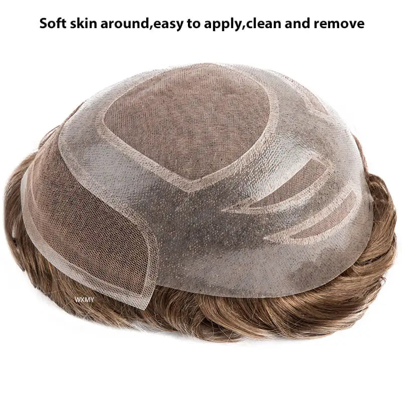 Men's Toupee Mono & Pu With Swiss Lace Front Natural Human Hair Wigs For Men