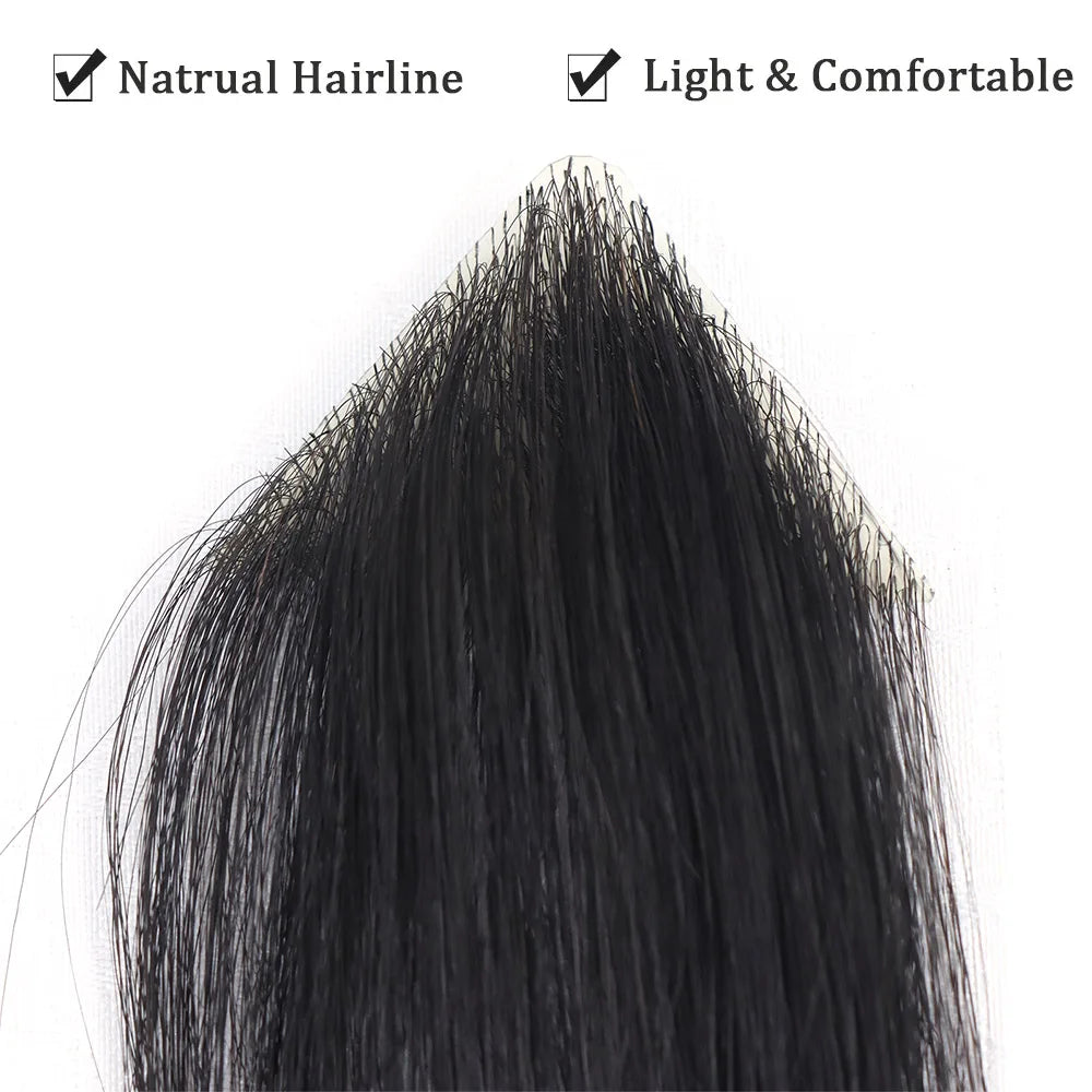 Small Forehead Hairpiece Toupee Human Hair Frontal Remy Hair Patch for Men (2 Pieces)