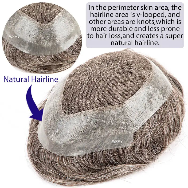 Swiss Lace With Skin Around Toupee Men Natural Human Hair Men's Wigs Systems